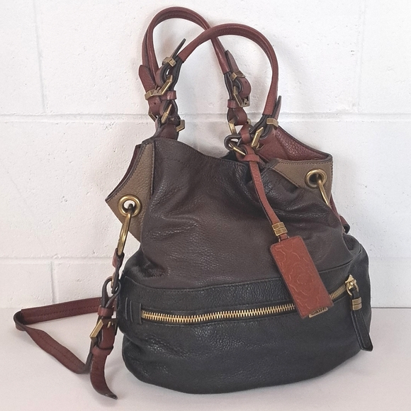 orYANY Handbags - Oryany Two-Tone Large Leather Slouchy Shoulder Bag Crossbody Brass Hardware